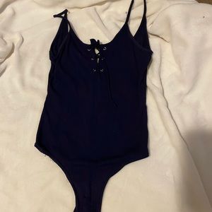 Navy Blue Bodysuit Tie Front